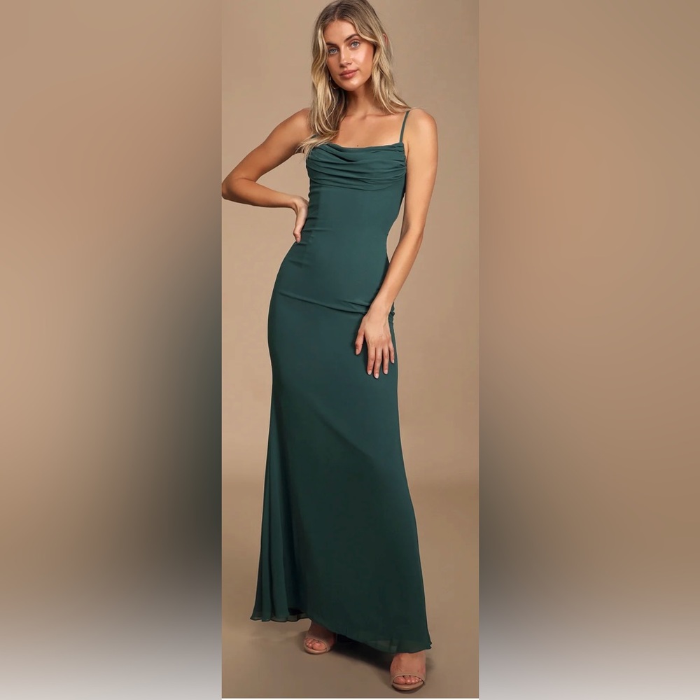 Lulus Captivated Emerald Green Cowl Neck Maxi Dress